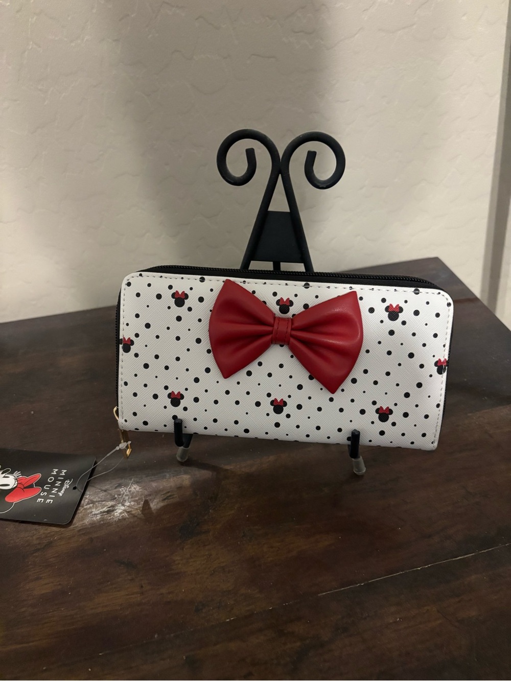 NWT Disney White Polka Dot Wallet with Red Bow Accent